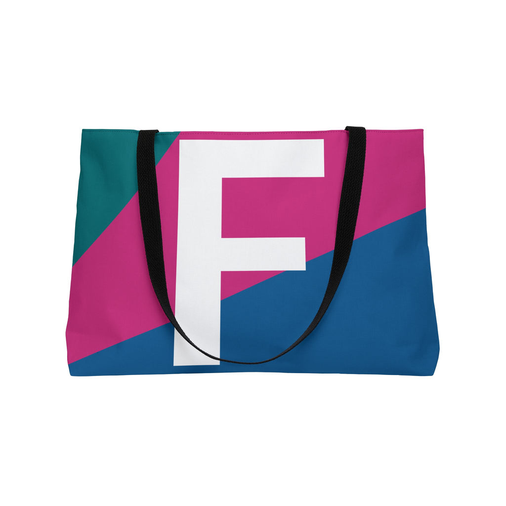 Personalized 'F' Colorblock Tote Bag — Monogram Weekender Tote