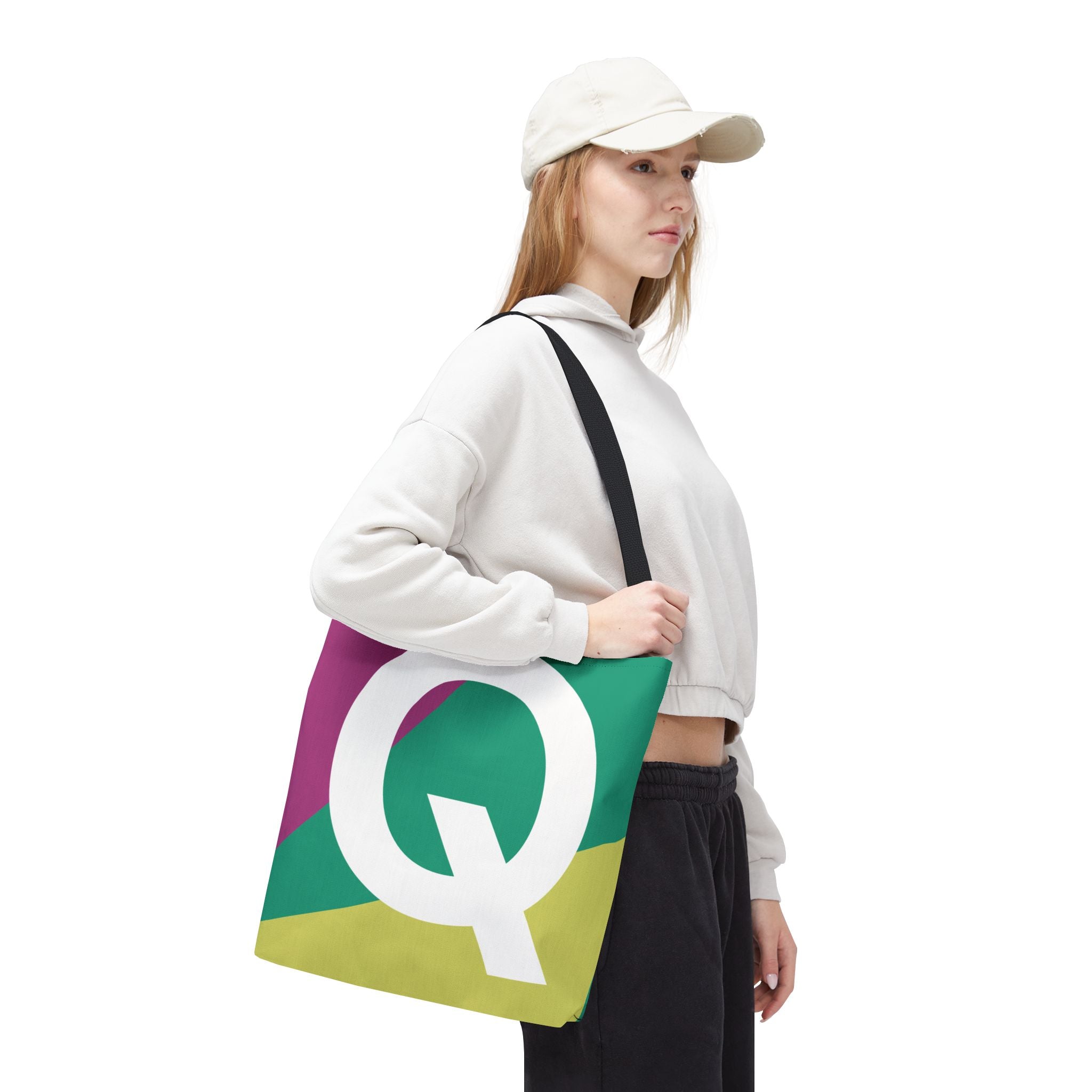 Monogram 'Q' Colorblock Tote Bag — Personalized Initial Q Shoulder Tote