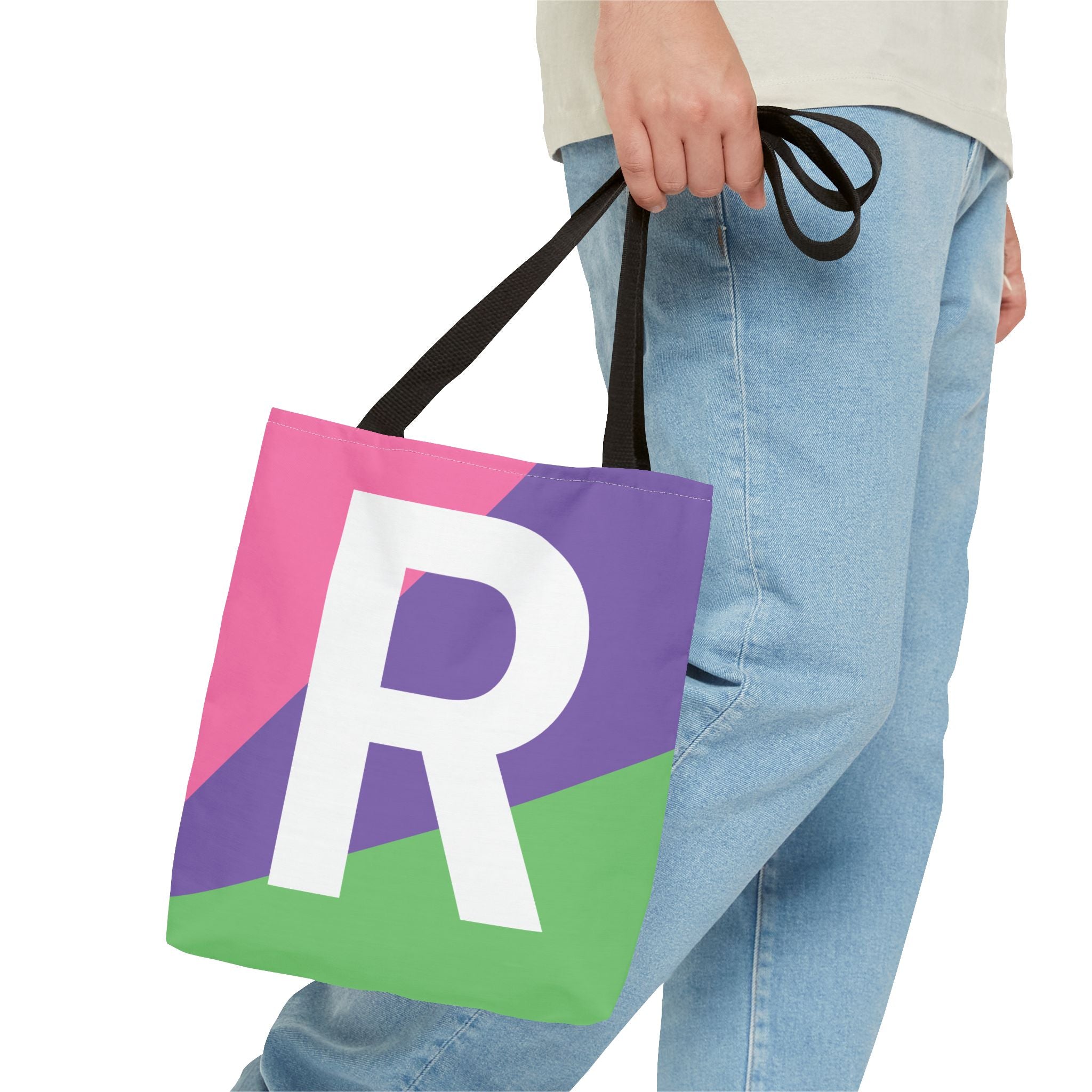 Monogram 'R' Colorblock Tote Bag — Personalized Initial R Shoulder Tote