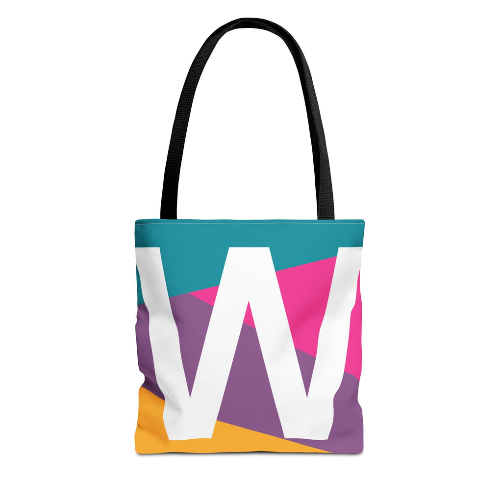 Monogram 'W' Colorblock Tote Bag — Personalized Initial W Shoulder Tote