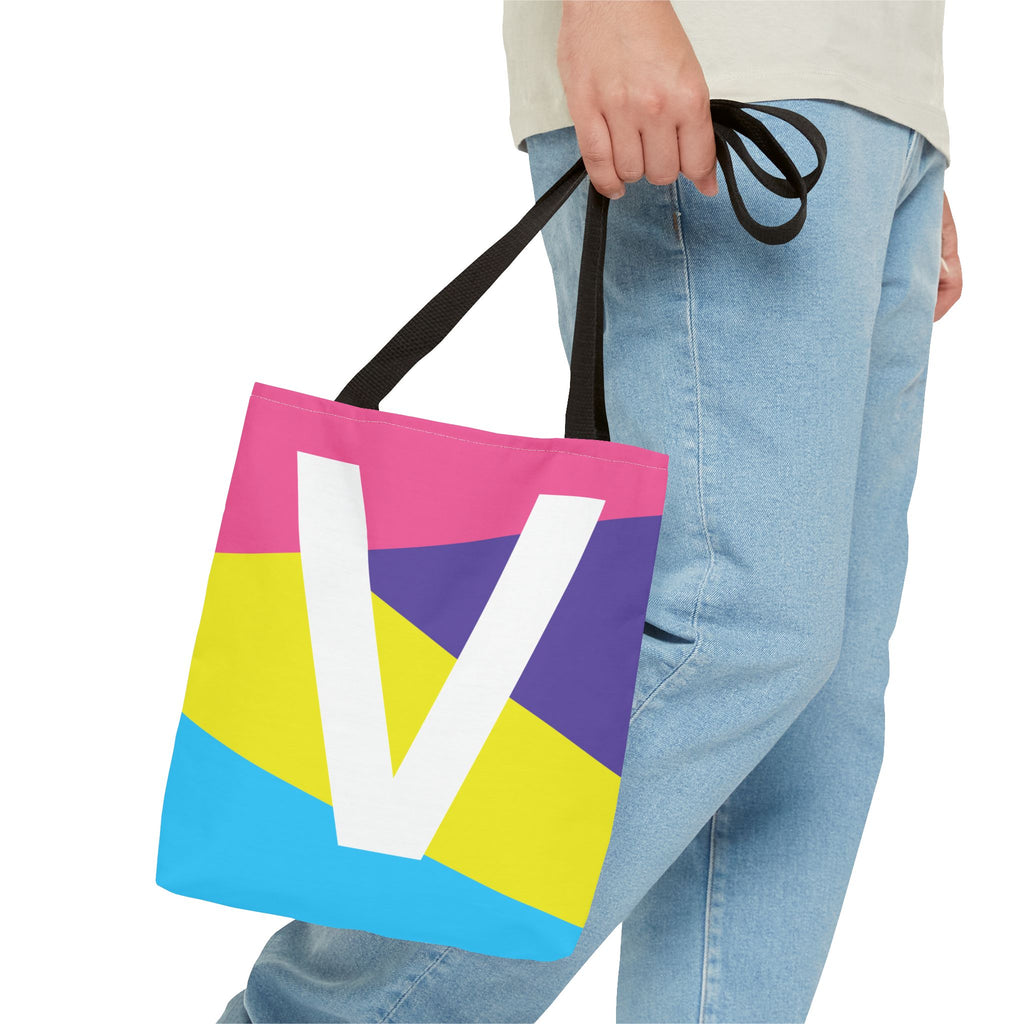 Monogram 'V' Colorblock Tote Bag — Personalized Initial V Shoulder Tote