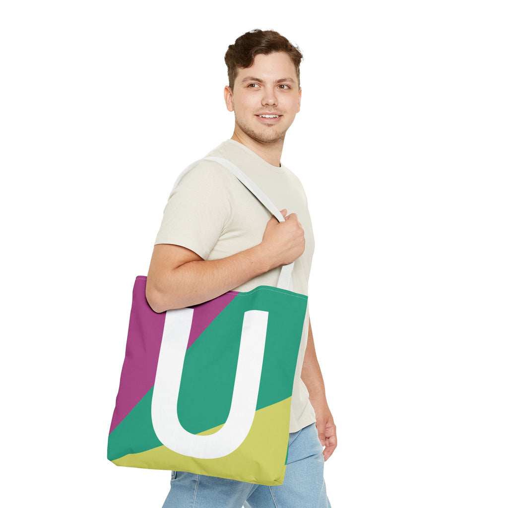 Monogram 'U' Colorblock Tote Bag — Personalized Initial U Shoulder Tote