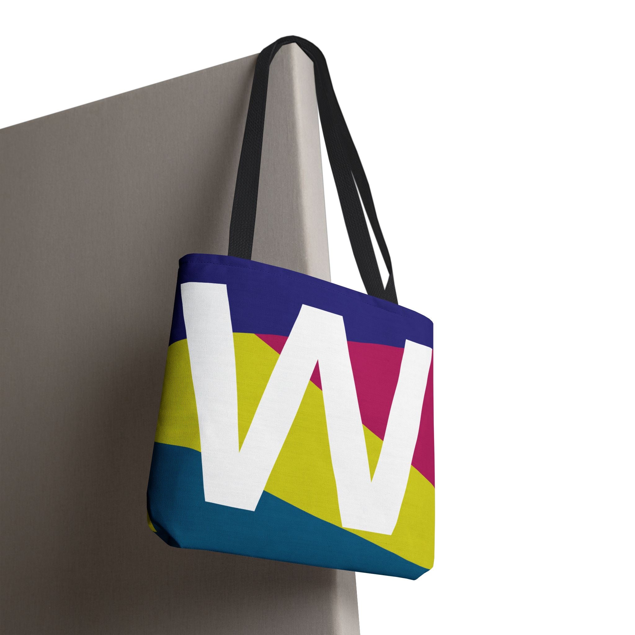 Monogram 'W' Colorblock Tote Bag — Personalized Initial W Shoulder Tote
