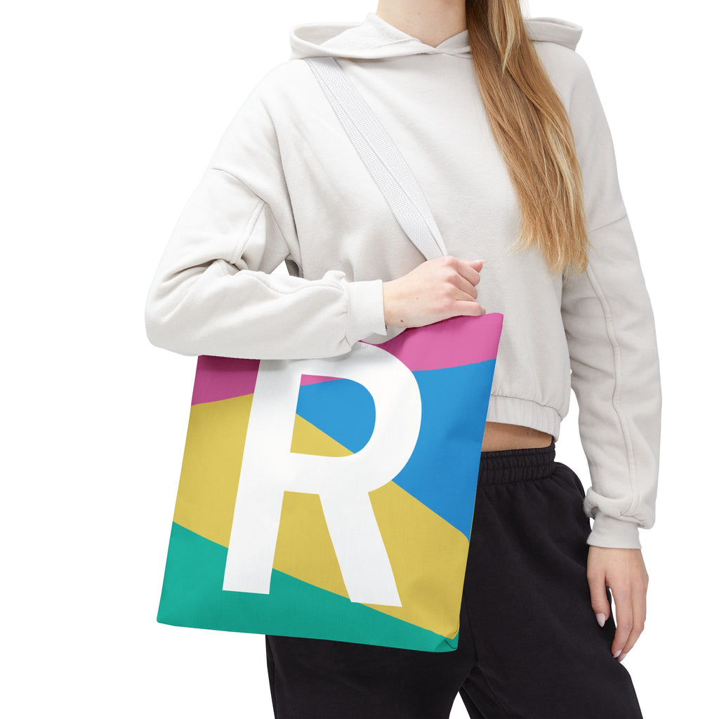 Monogram 'R' Colorblock Tote Bag — Personalized Initial R Shoulder Tote