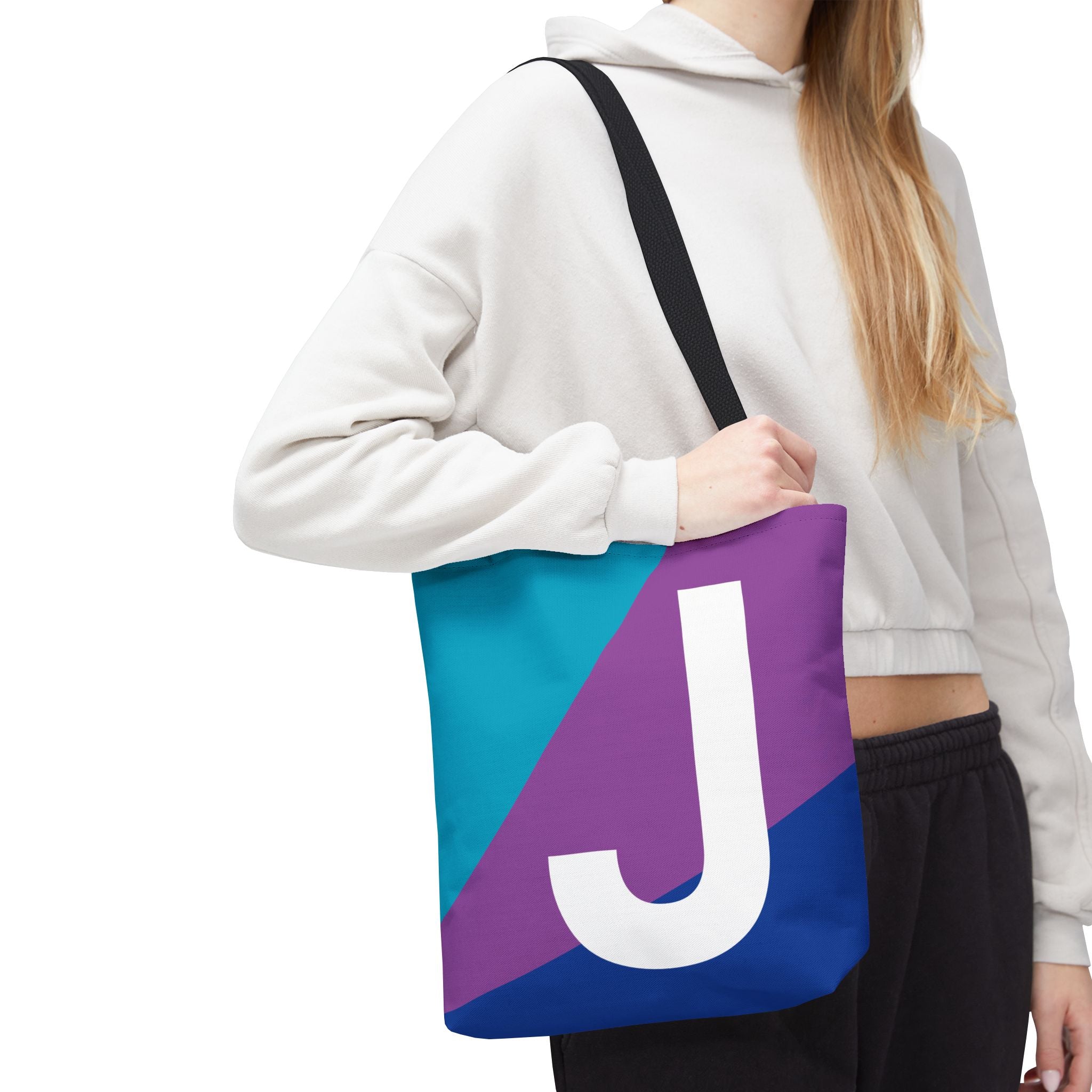Monogram 'J' Colorblock Tote Bag — Personalized Initial J Shoulder Tote