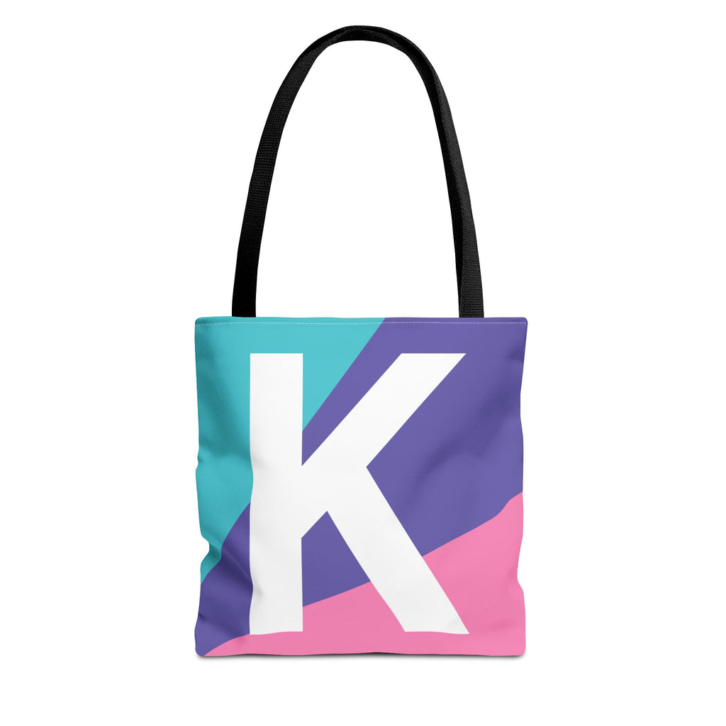 Monogram 'K' Colorblock Tote Bag — Personalized Initial K Shoulder Tote