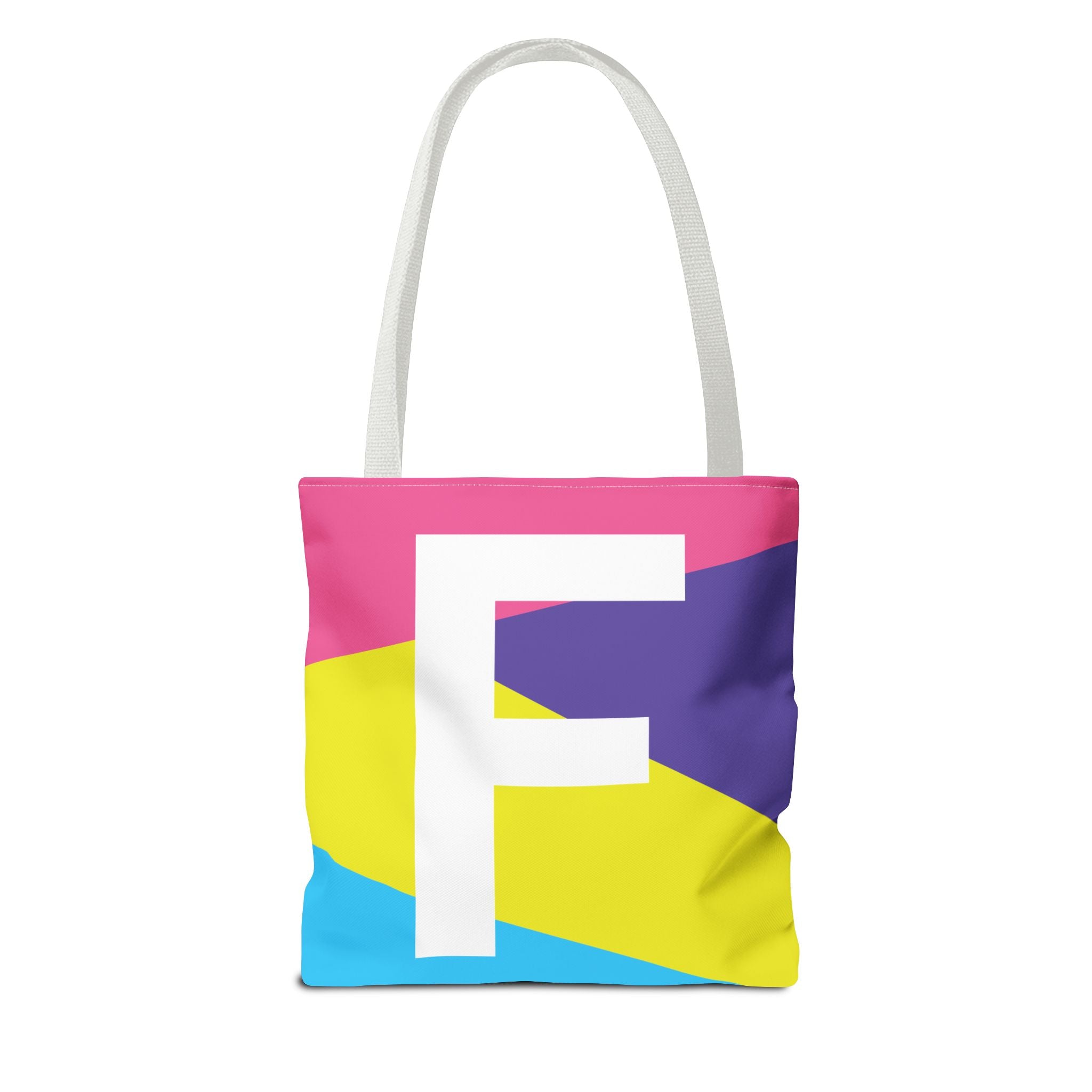 Monogram 'F' Colorblock Tote Bag — Personalized Initial F Shoulder Tote