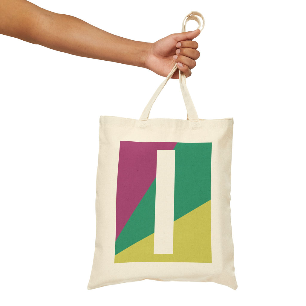 Initial I Colorblock Canvas Tote Bag — Monogram Letter I Reusable Grocery Tote