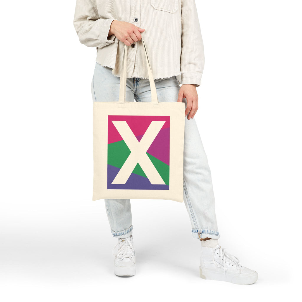 Initial X Colorblock Canvas Tote Bag — Monogram Letter X Reusable Grocery Tote