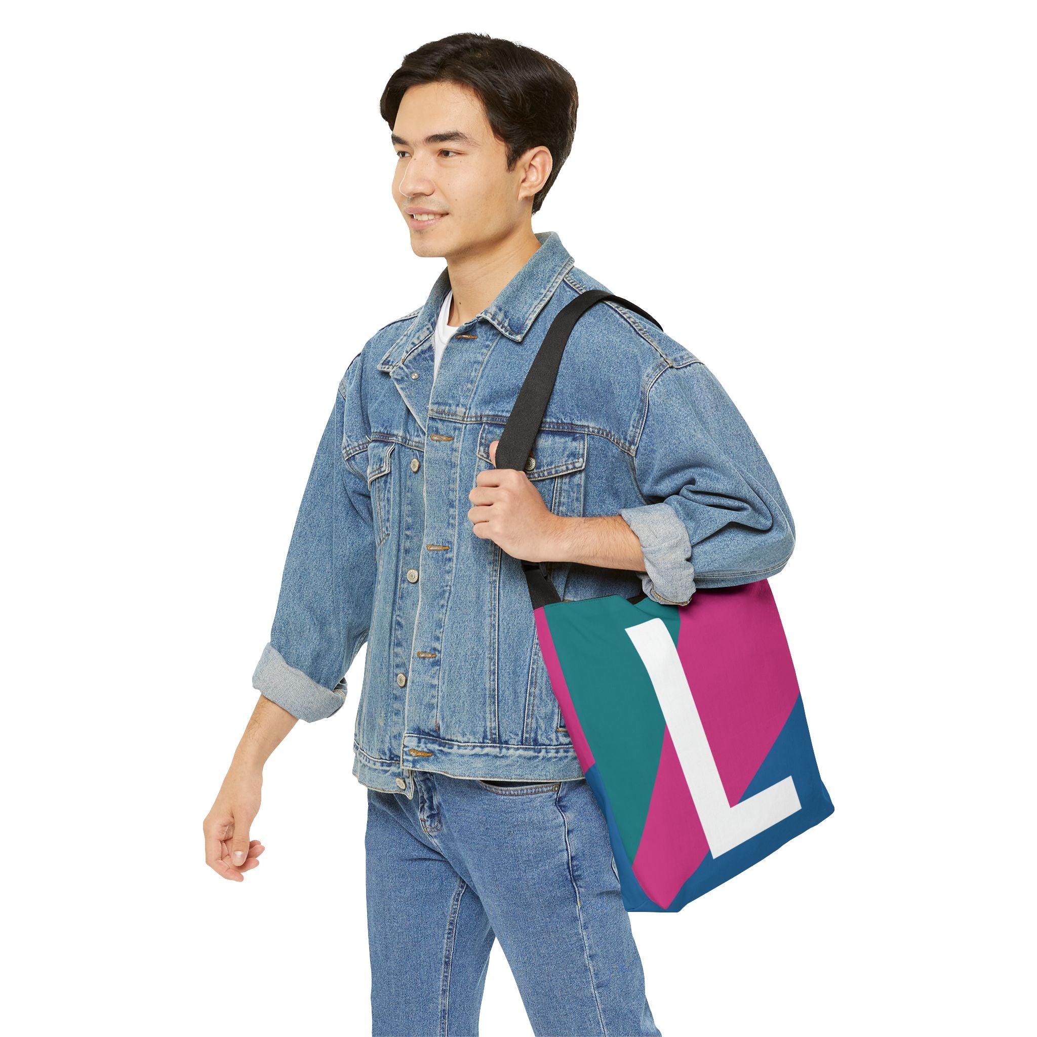 Initial Letter 'L' Colorblock Adjustable Tote Bag — Monogram Alphabet Shoulder Bag