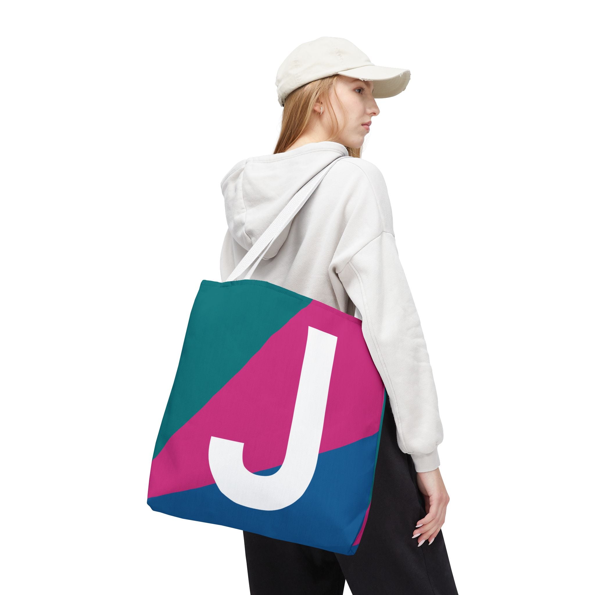 Monogram 'J' Colorblock Tote Bag — Personalized Initial J Shoulder Tote