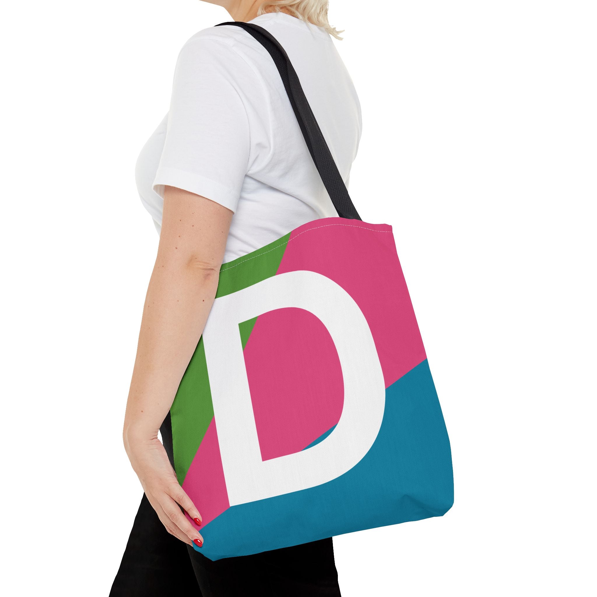 Monogram 'D' Colorblock Tote Bag — Personalized Initial D Shoulder Tote