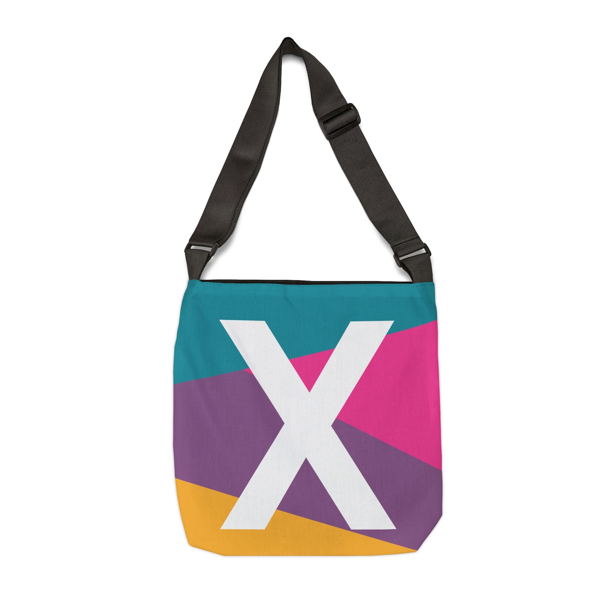 Initial Letter 'X' Colorblock Adjustable Tote Bag — Monogram Alphabet Shoulder Bag