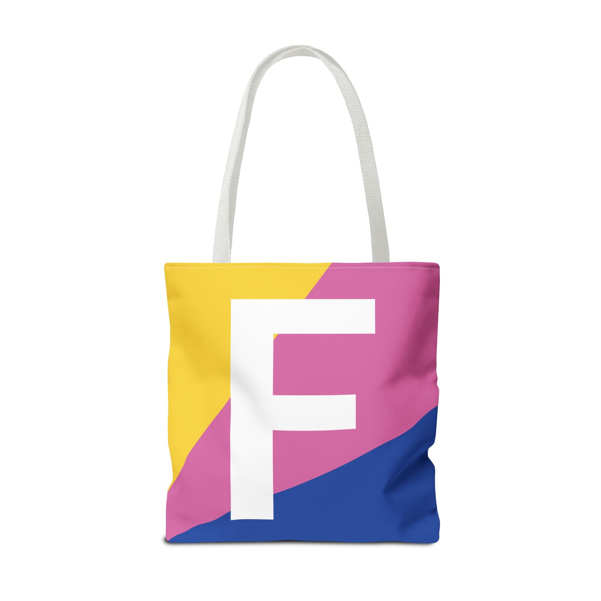 Monogram 'F' Colorblock Tote Bag — Personalized Initial F Shoulder Tote