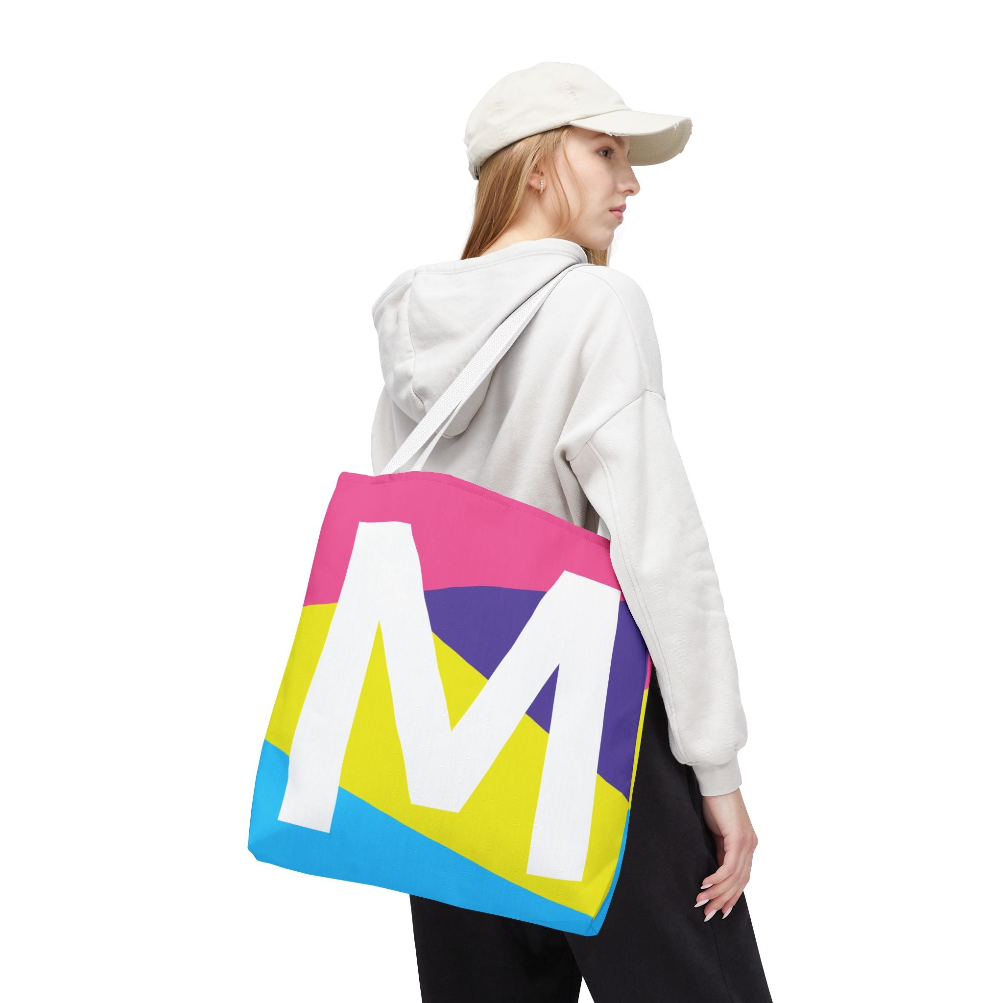 Monogram 'M' Colorblock Tote Bag — Personalized Initial M Shoulder Tote