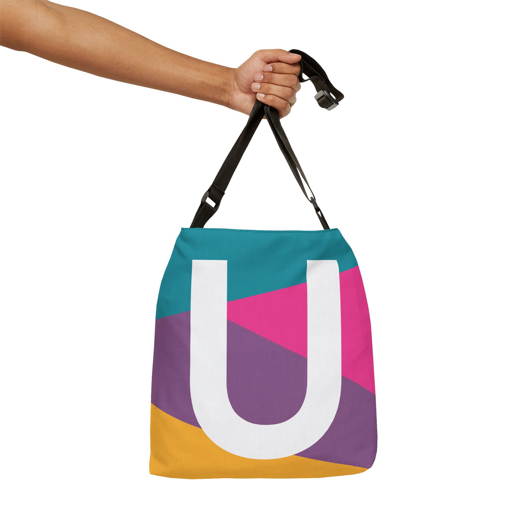 Initial Letter 'U' Colorblock Adjustable Tote Bag — Monogram Alphabet Shoulder Bag