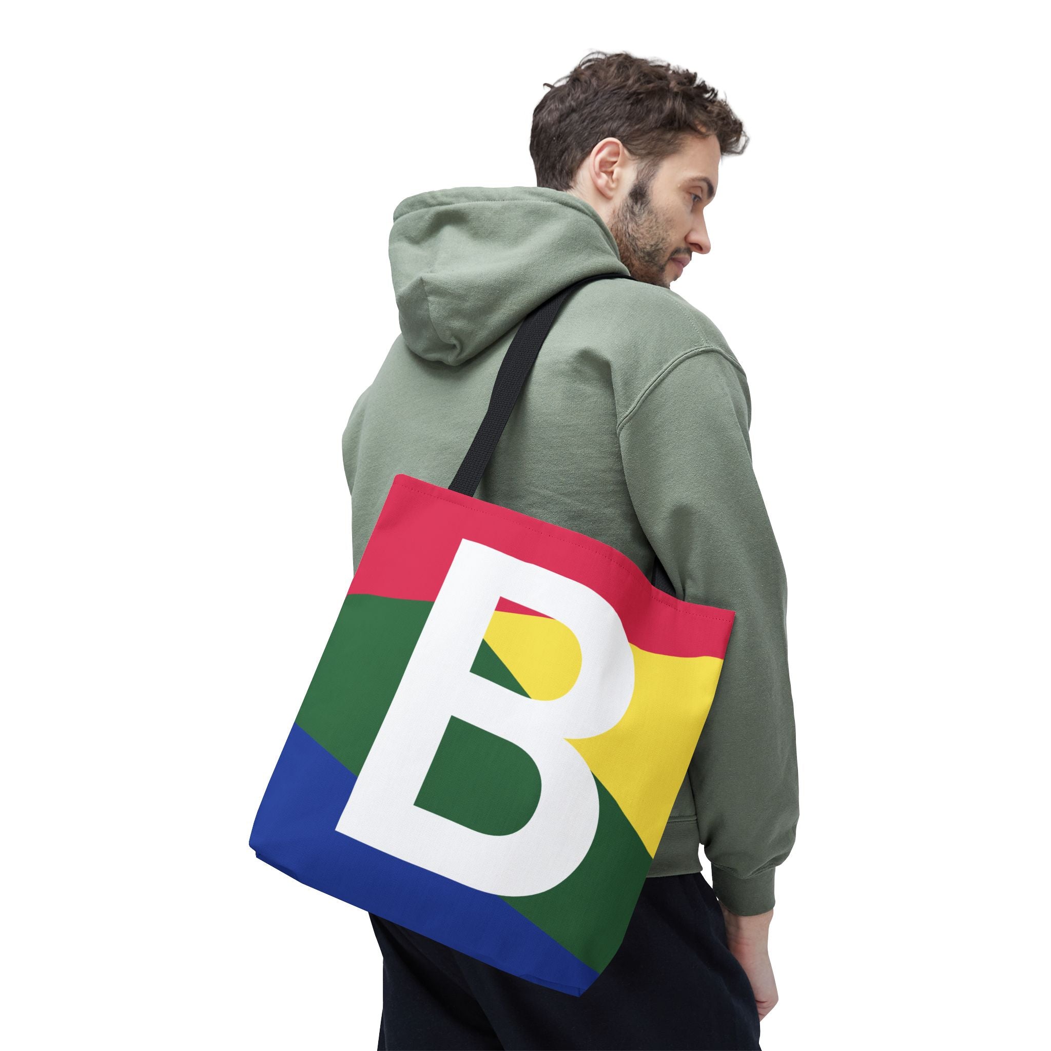 Monogram 'B' Colorblock Tote Bag — Personalized Initial B Shoulder Tote