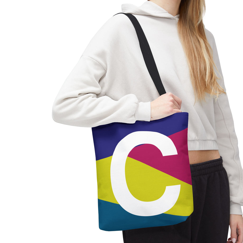 Monogram 'C' Colorblock Tote Bag — Personalized Initial C Shoulder Tote