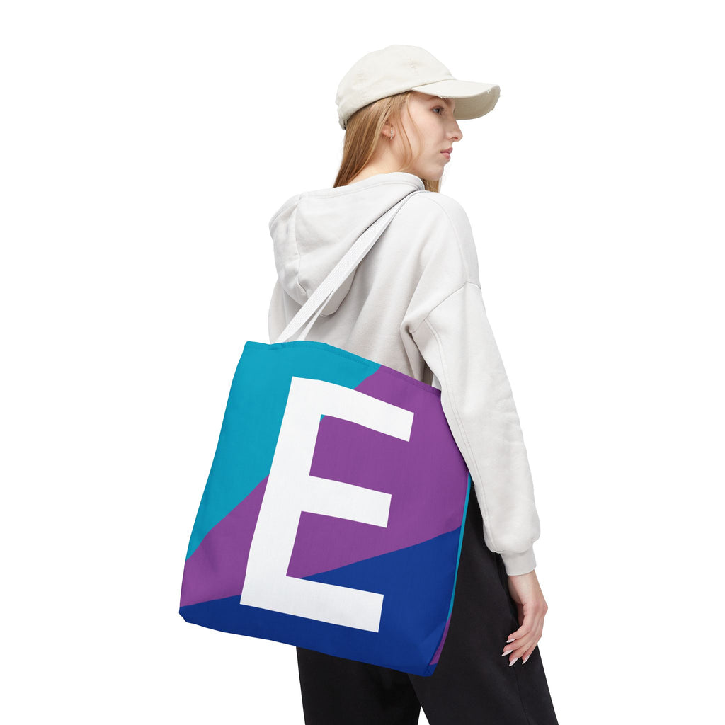 Monogram 'E' Colorblock Tote Bag — Personalized Initial E Shoulder Tote