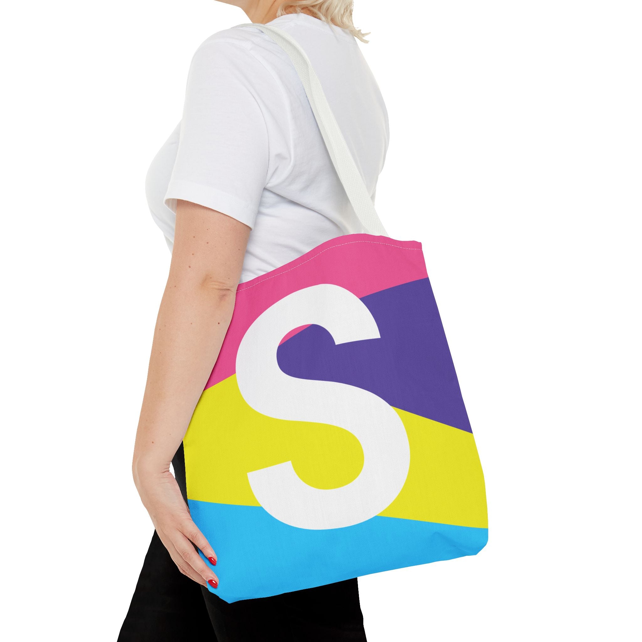 Monogram 'S' Colorblock Tote Bag — Personalized Initial S Shoulder Tote