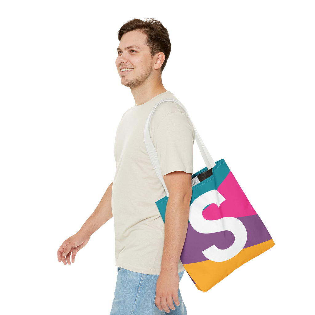 Monogram 'S' Colorblock Tote Bag — Personalized Initial S Shoulder Tote