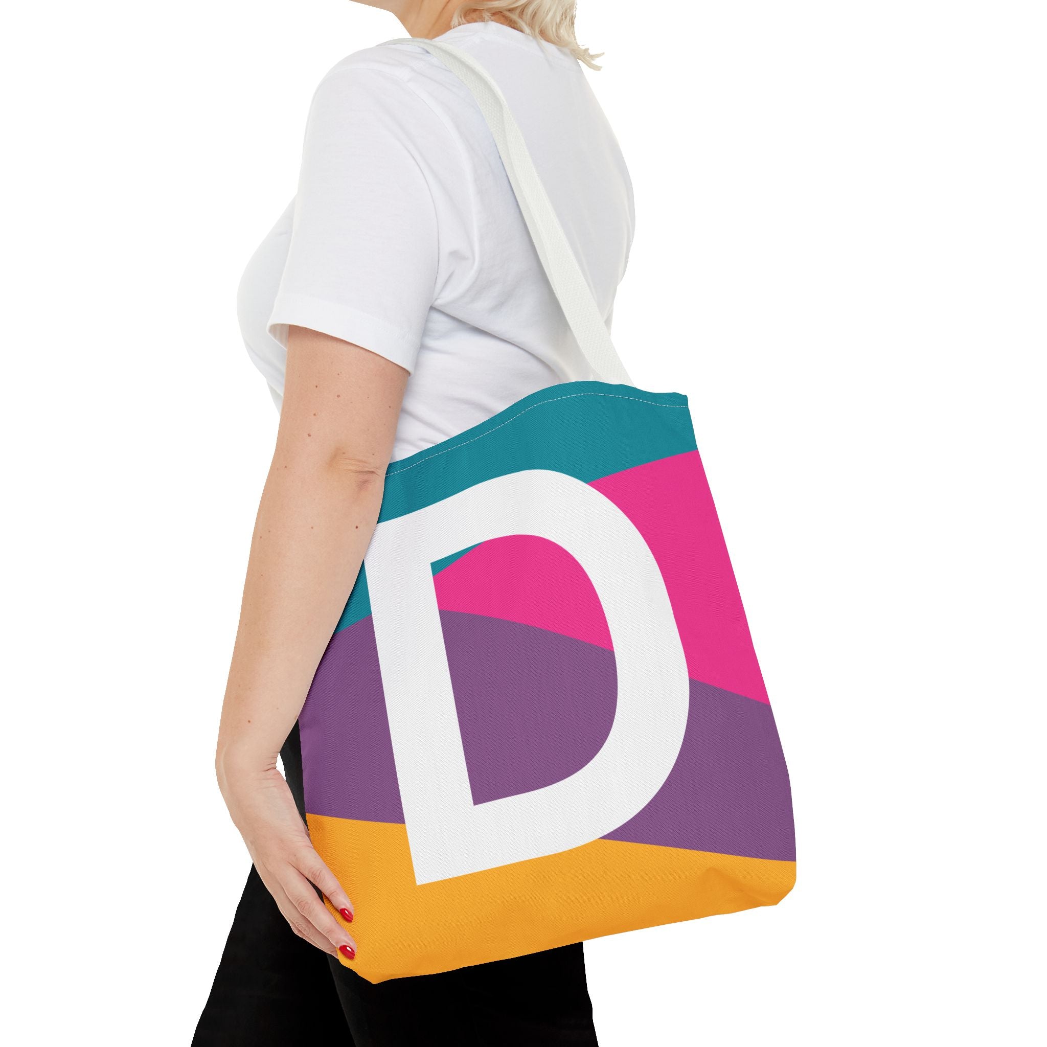 Monogram 'D' Colorblock Tote Bag — Personalized Initial D Shoulder Tote