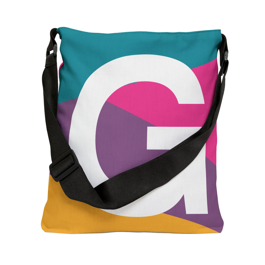 Initial Letter 'G' Colorblock Adjustable Tote Bag — Monogram Alphabet Shoulder Bag