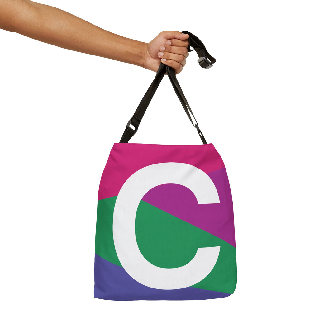 Initial Letter 'C' Colorblock Adjustable Tote Bag — Monogram Alphabet Shoulder Bag