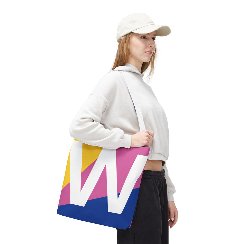 Monogram 'W' Colorblock Tote Bag — Personalized Initial W Shoulder Tote
