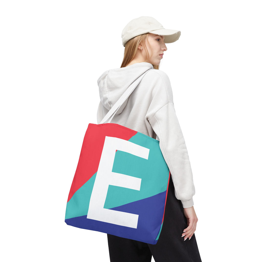 Monogram 'E' Colorblock Tote Bag — Personalized Initial E Shoulder Tote
