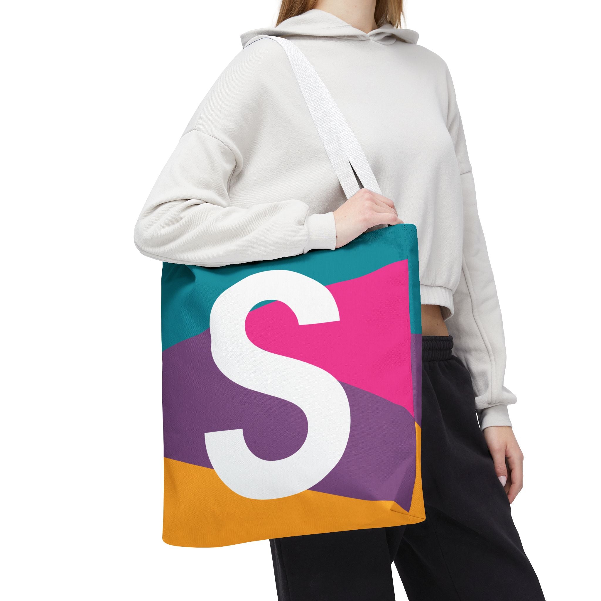 Monogram 'S' Colorblock Tote Bag — Personalized Initial S Shoulder Tote
