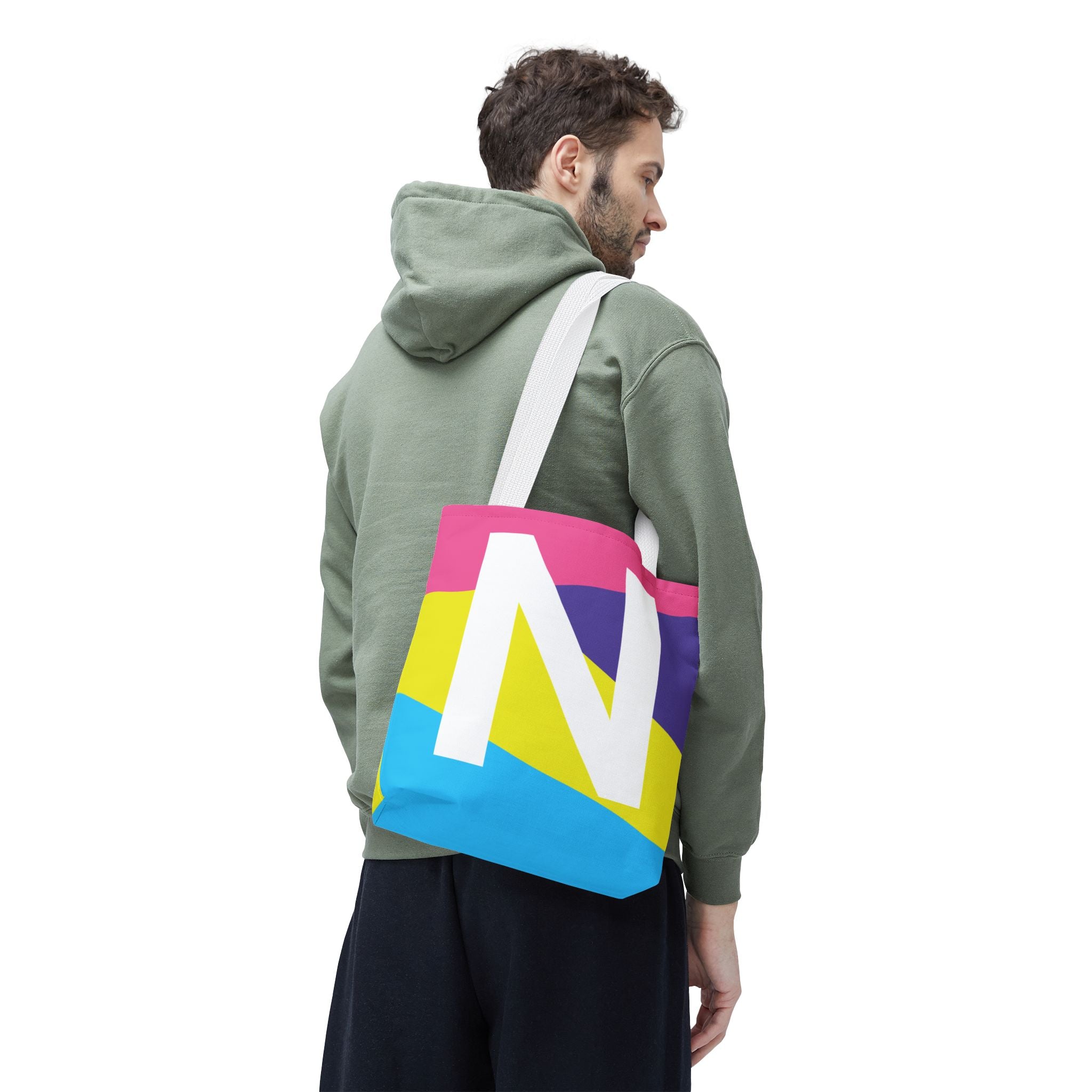 Monogram 'N' Colorblock Tote Bag — Personalized Initial N Shoulder Tote