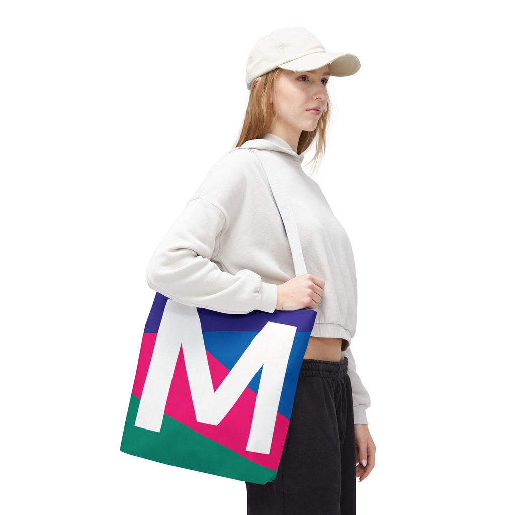 Monogram 'M' Colorblock Tote Bag — Personalized Initial M Shoulder Tote