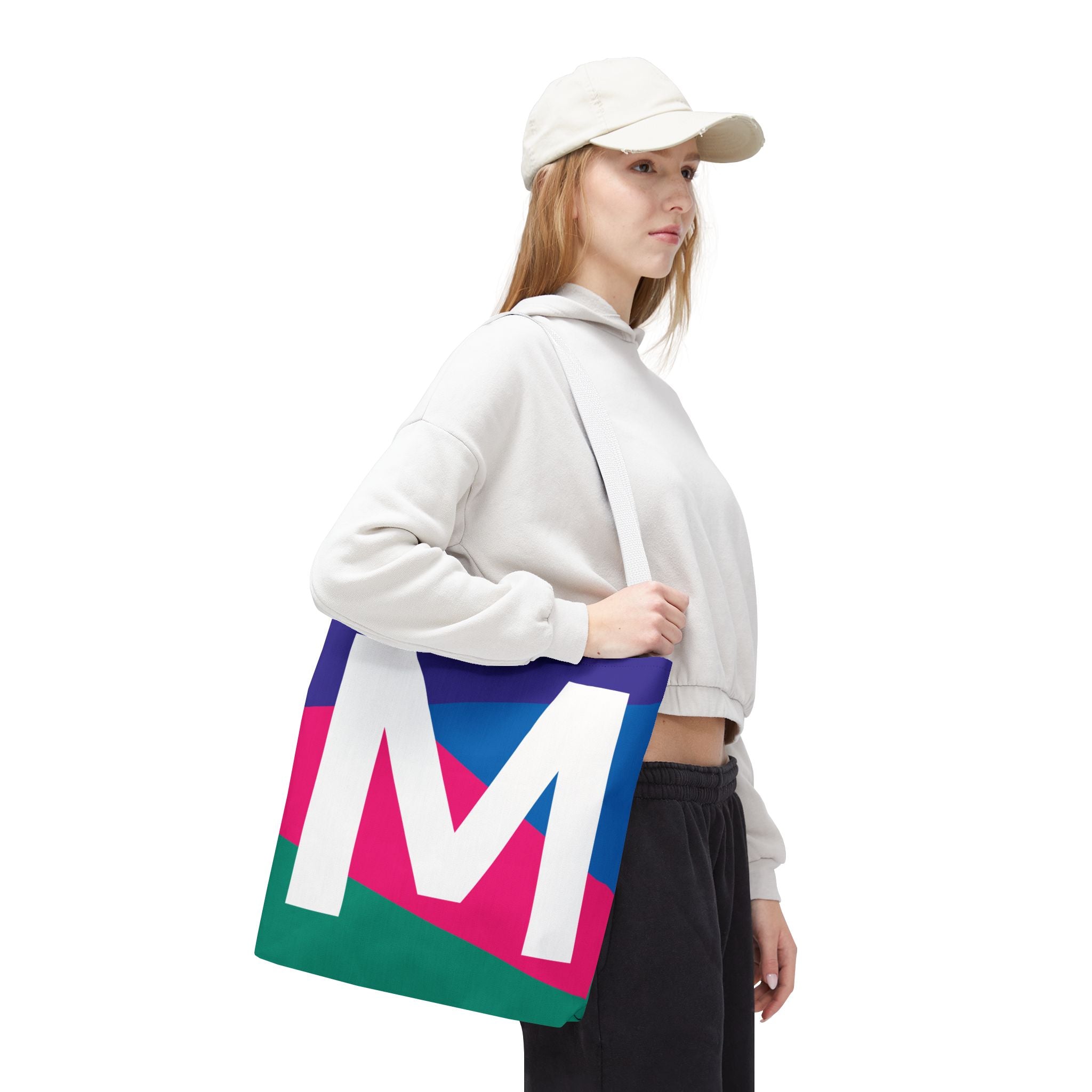 Monogram 'M' Colorblock Tote Bag — Personalized Initial M Shoulder Tote