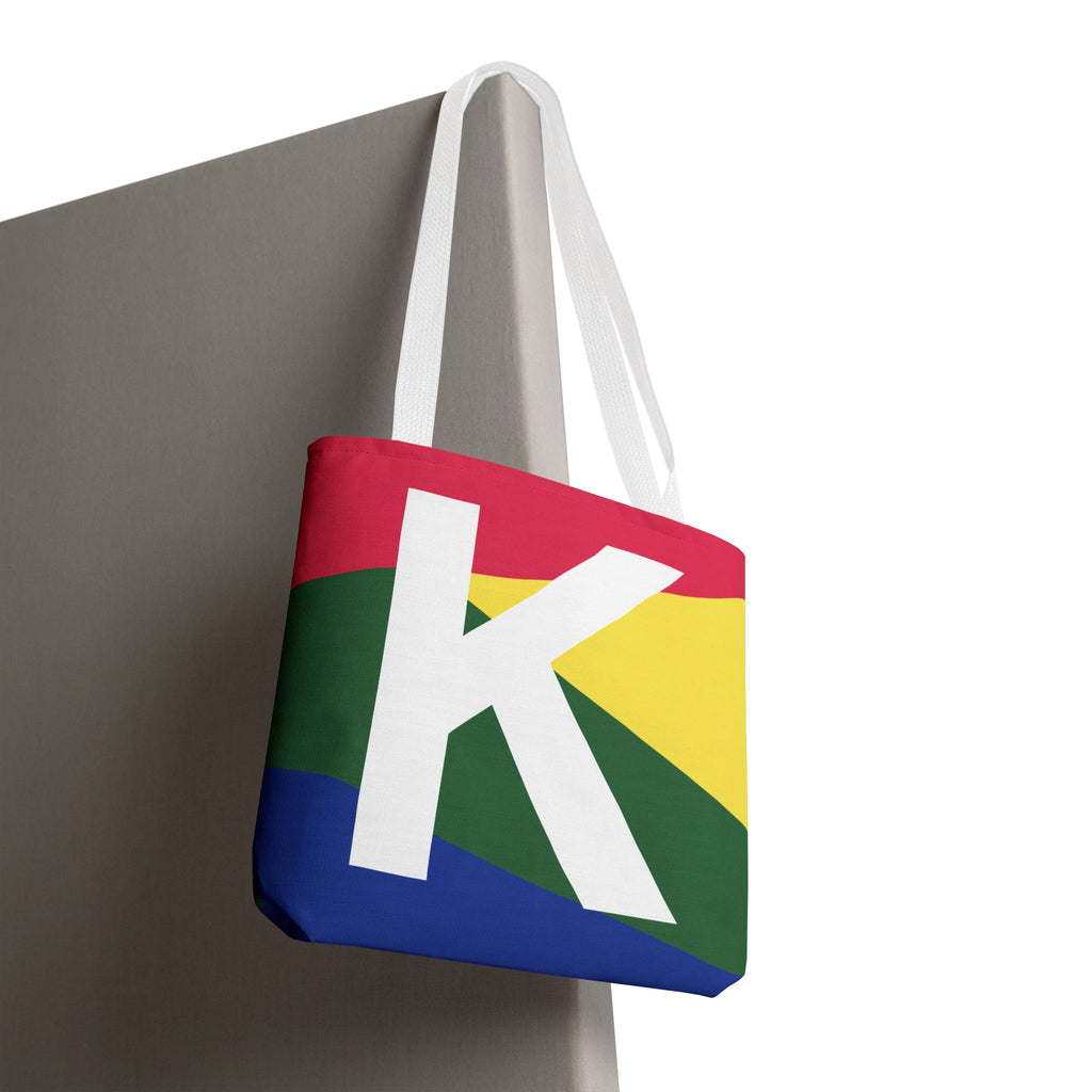 Monogram 'K' Colorblock Tote Bag — Personalized Initial K Shoulder Tote