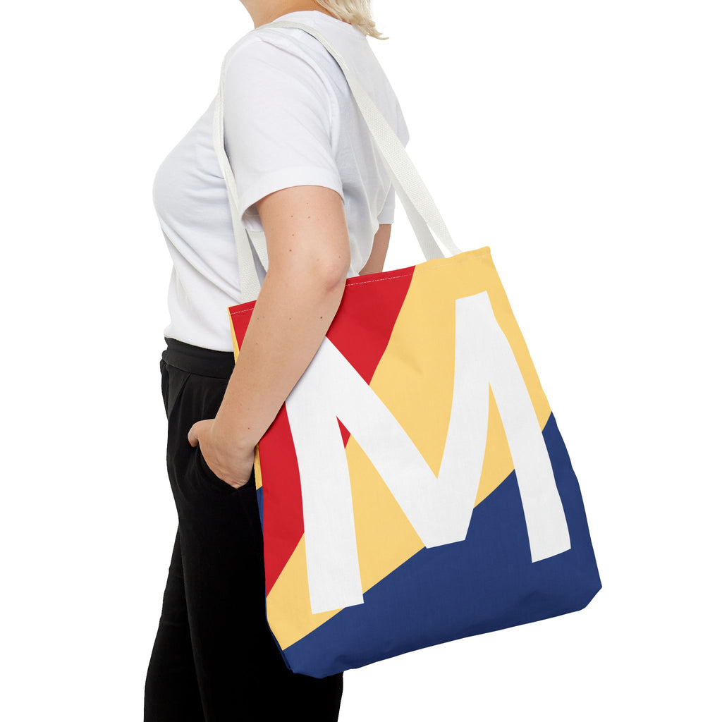Monogram 'M' Colorblock Tote Bag — Personalized Initial M Shoulder Tote