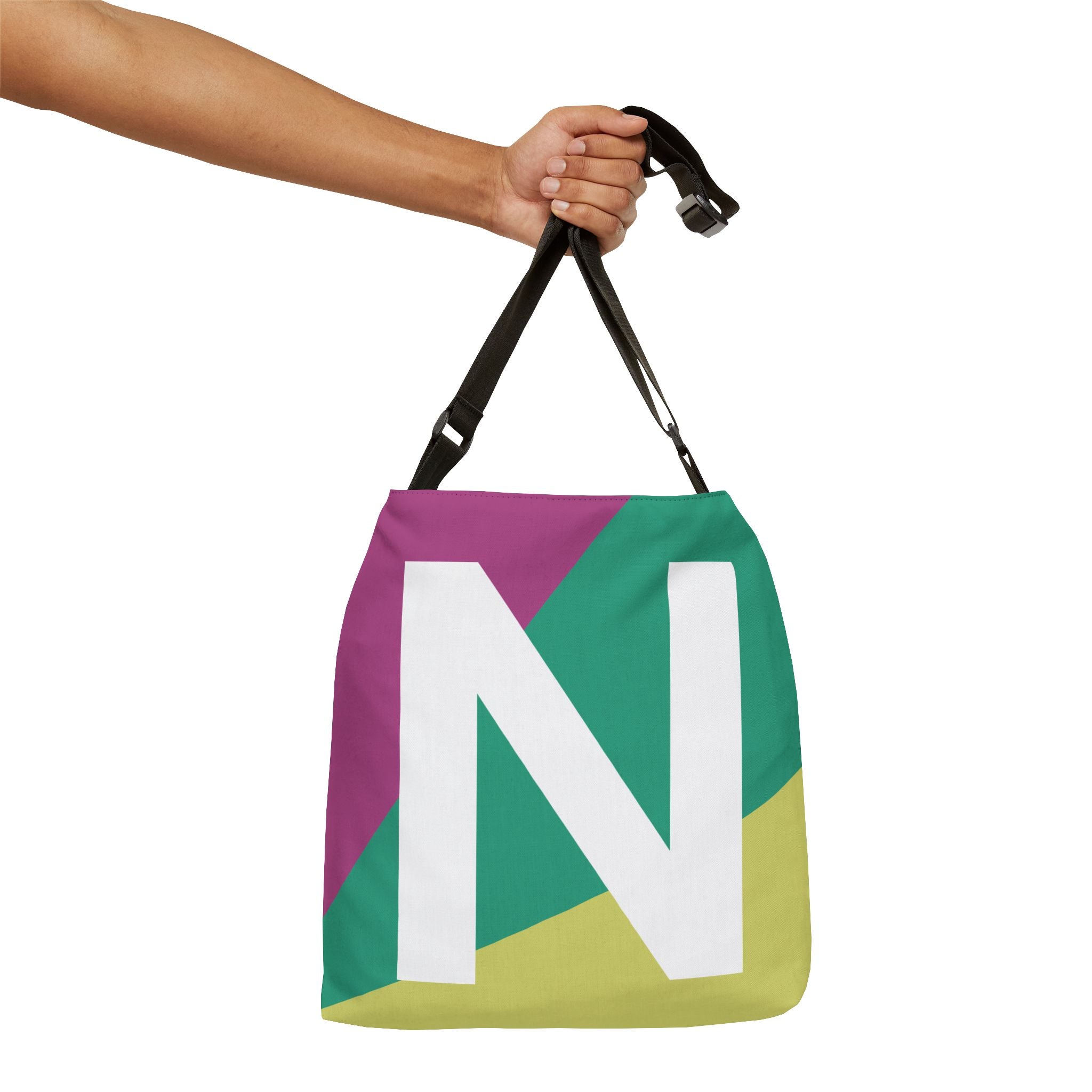 Initial Letter 'N' Colorblock Adjustable Tote Bag — Monogram Alphabet Shoulder Bag