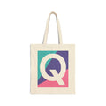 Initial Q Colorblock Canvas Tote Bag — Monogram Letter Q Reusable Grocery Tote