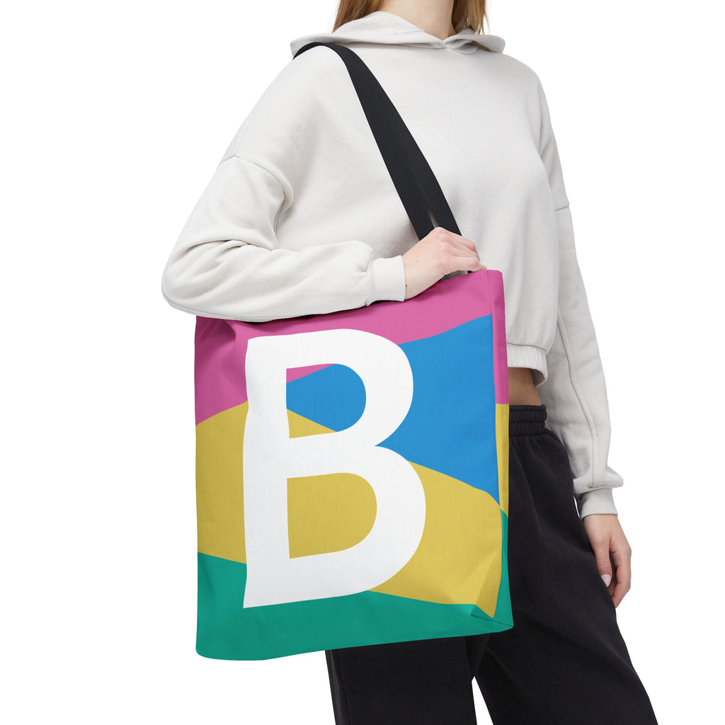 Monogram 'B' Colorblock Tote Bag — Personalized Initial B Shoulder Tote