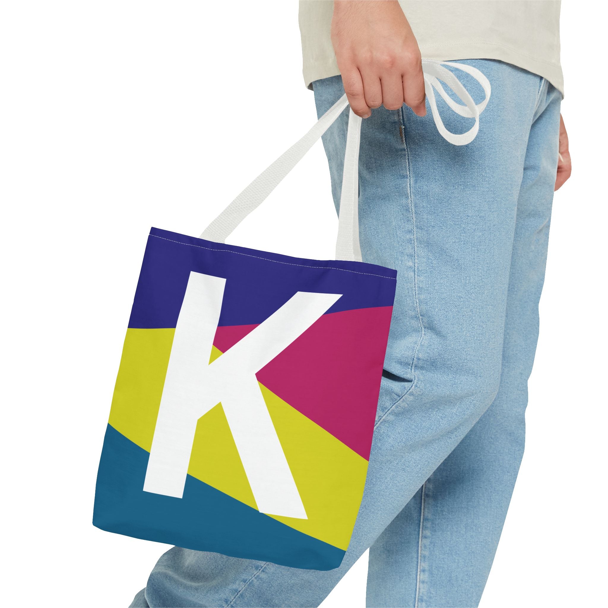 Monogram 'K' Colorblock Tote Bag — Personalized Initial K Shoulder Tote