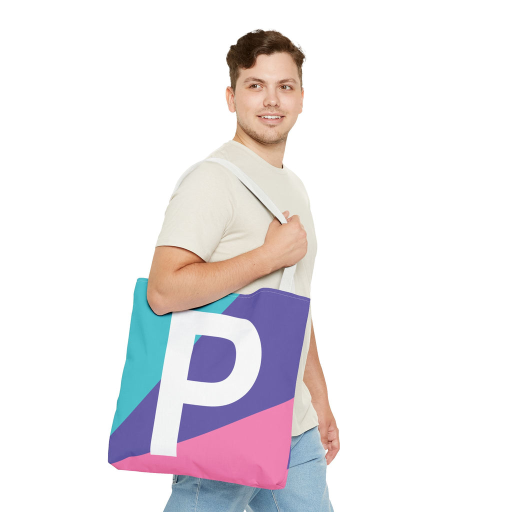 Monogram 'P' Colorblock Tote Bag — Personalized Initial P Shoulder Tote