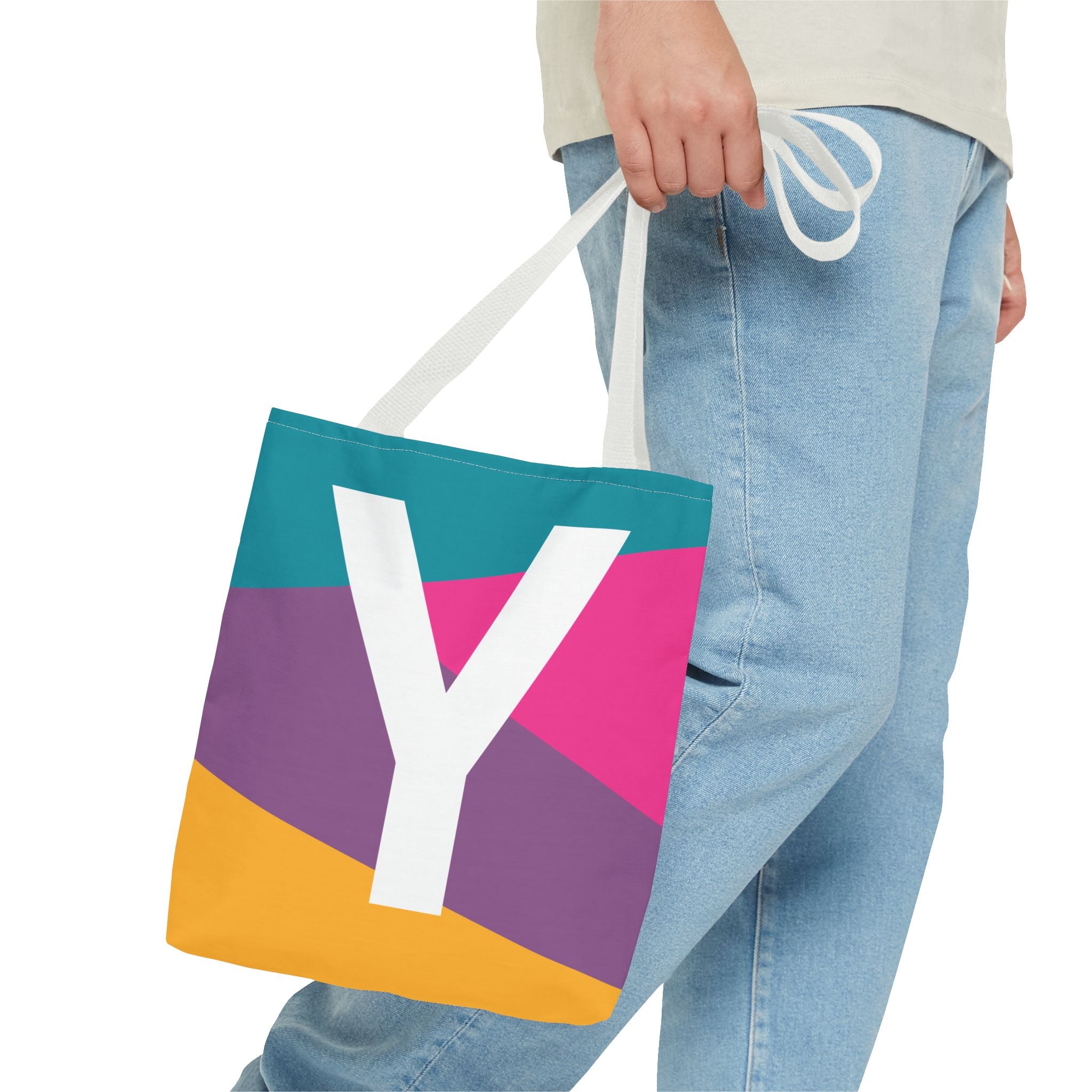 Monogram 'Y' Colorblock Tote Bag — Personalized Initial Y Shoulder Tote