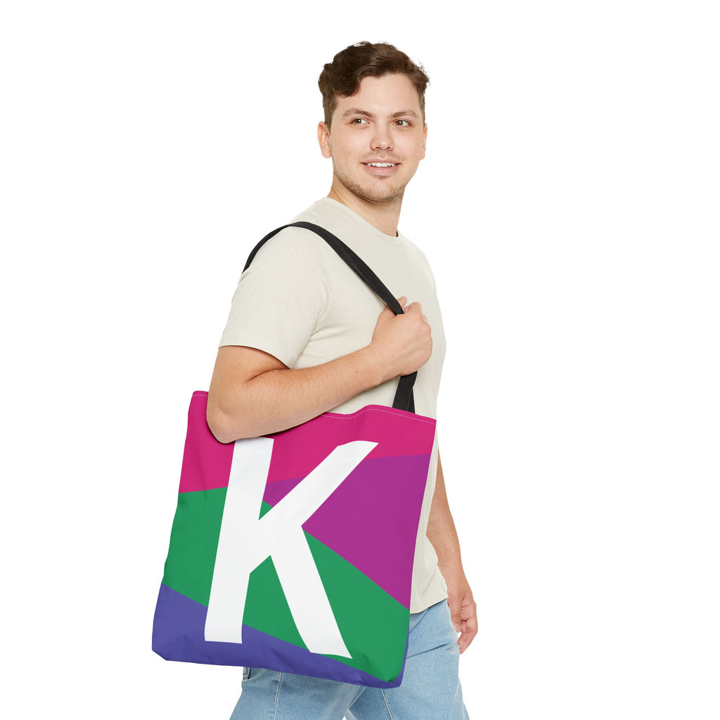 Monogram 'K' Colorblock Tote Bag — Personalized Initial K Shoulder Tote