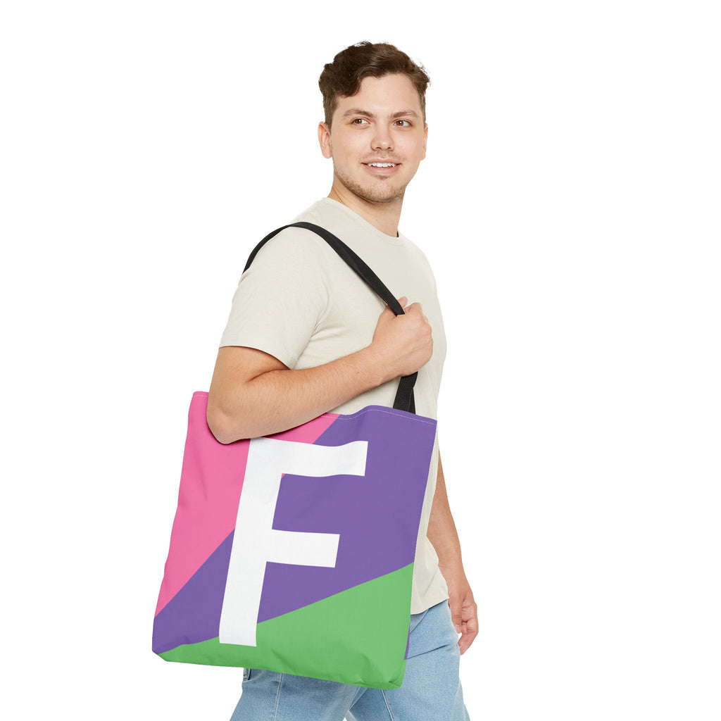 Monogram 'F' Colorblock Tote Bag — Personalized Initial F Shoulder Tote