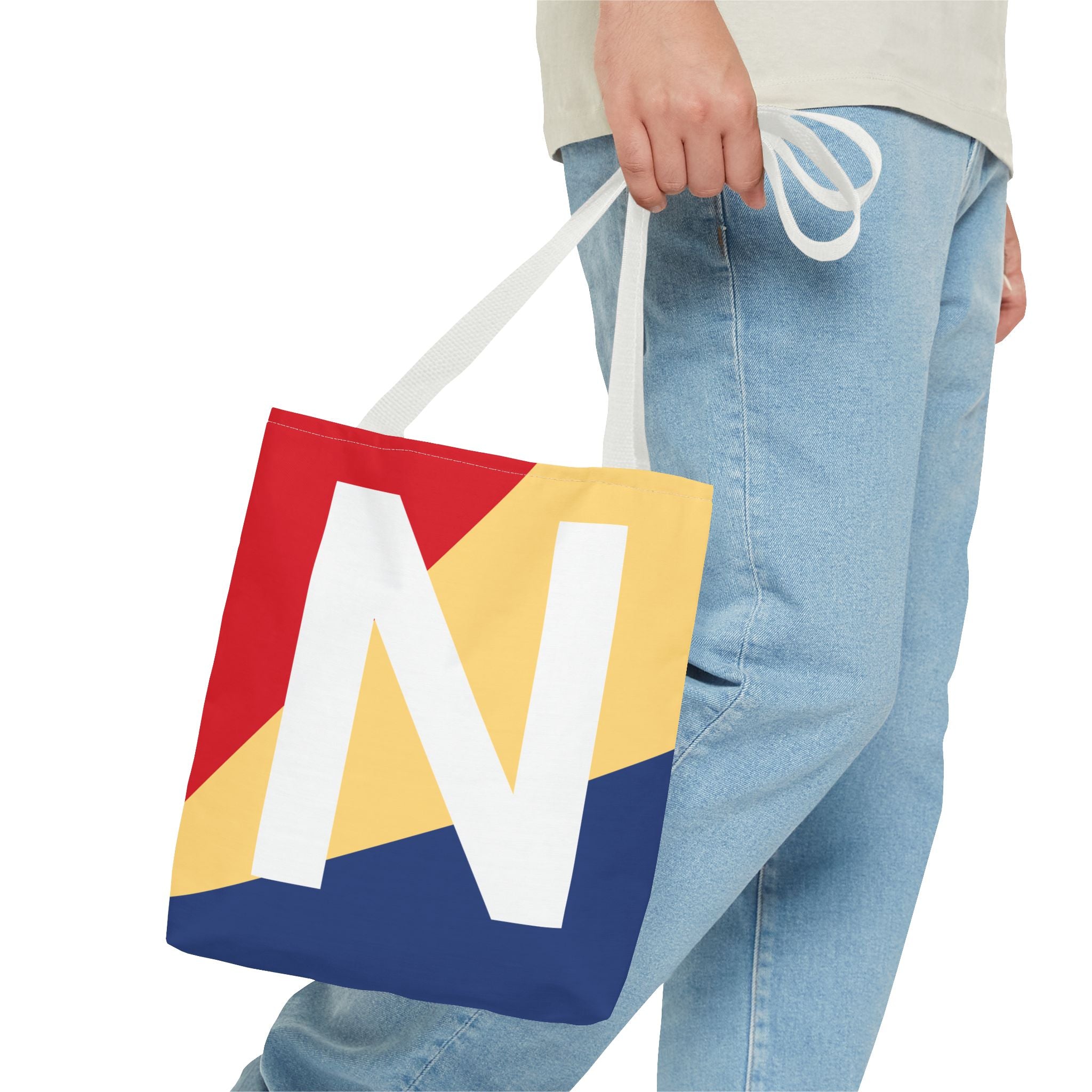 Monogram 'N' Colorblock Tote Bag — Personalized Initial N Shoulder Tote