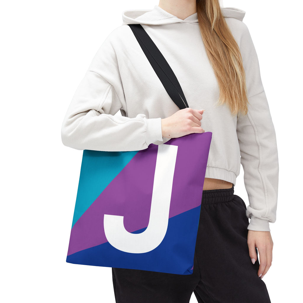 Monogram 'J' Colorblock Tote Bag — Personalized Initial J Shoulder Tote