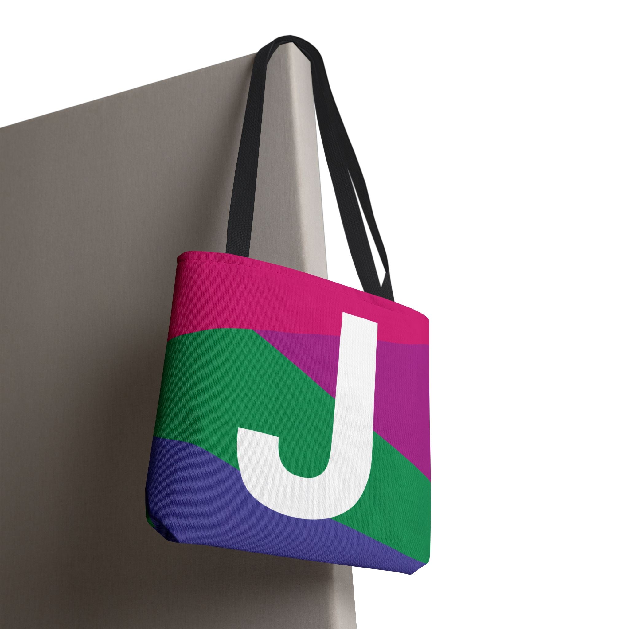 Monogram 'J' Colorblock Tote Bag — Personalized Initial J Shoulder Tote