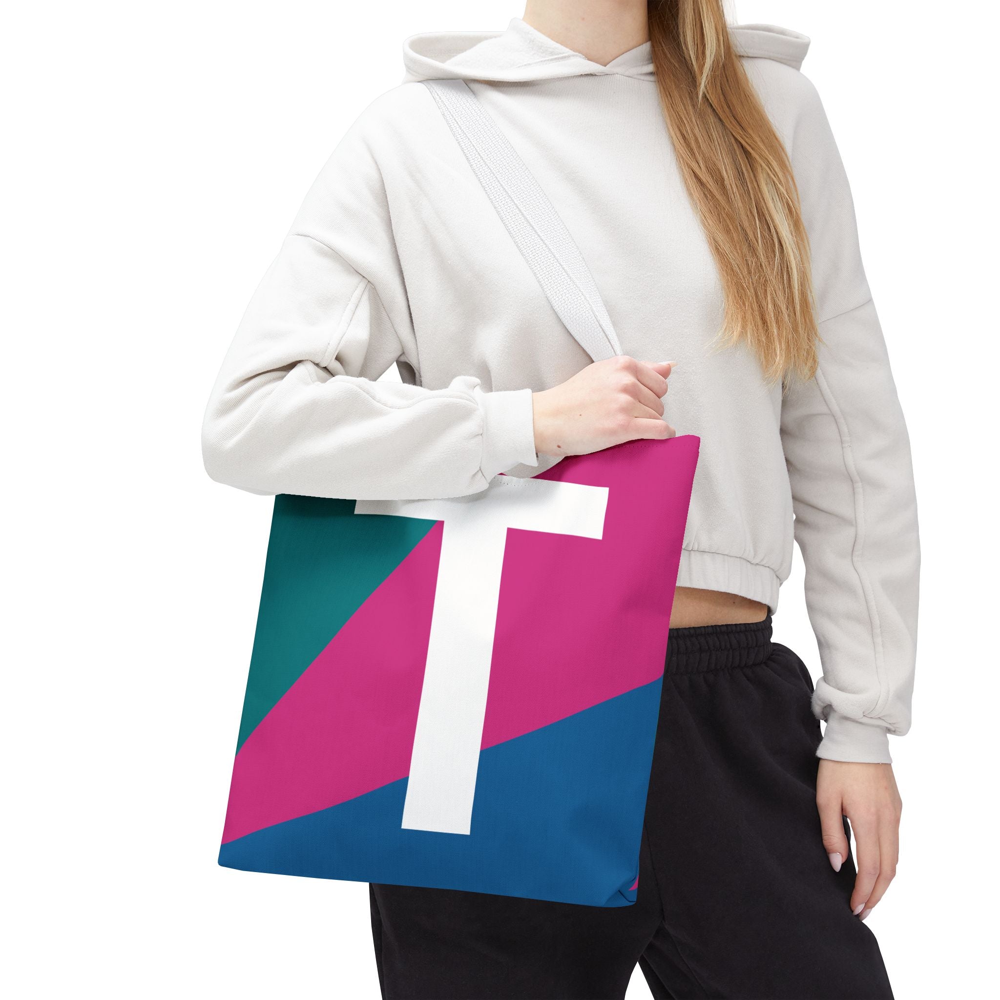 Monogram 'T' Colorblock Tote Bag — Personalized Initial T Shoulder Tote