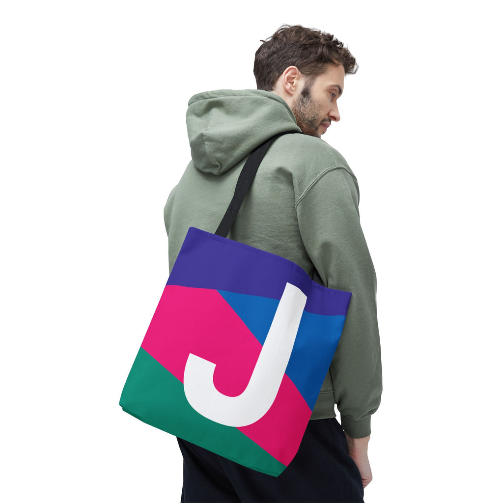 Monogram 'J' Colorblock Tote Bag — Personalized Initial J Shoulder Tote