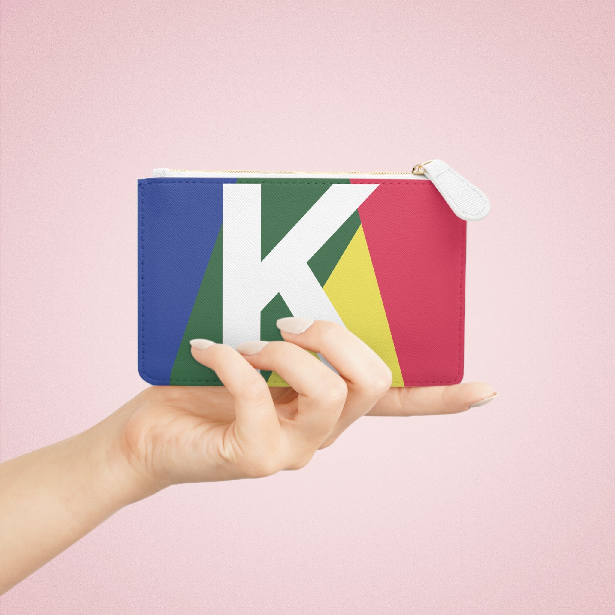 Initial K Mini Clutch — Colorblock Monogram Wristlet Wallet